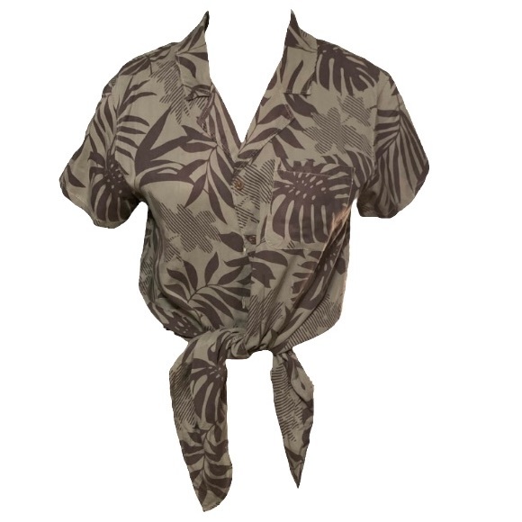 Ten Tree Tentree Green Hawaiian Tropical Print Button Tie Front Shirt Medium - Picture 2 of 3